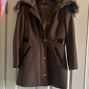 Brand new Braetan Brown Trench Coat with Fur Hood small